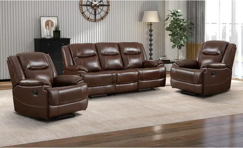 Miniatura 15 de EBELLO Genuine Leather Recliner Manual Chair for Living Room, 1 Seater Reclining Sofa Chair with Headrest and Armrest, Modern Durable Home Furniture