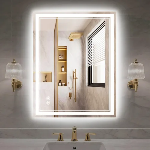 Miniatura 13 de Espejo LED de 48 x 28 pulgadas para baño, espejo de baño sin niebla, con luces LED, regulable, 3 colores, luces delanteras y retroiluminadas, espejo