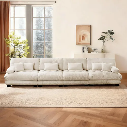 Miniatura 51 de Reposapiés Otomano Tapizado de Terciopelo con Cojín para Sofá Seccional Sofá 300 libras para Sala de Estar (Beige)