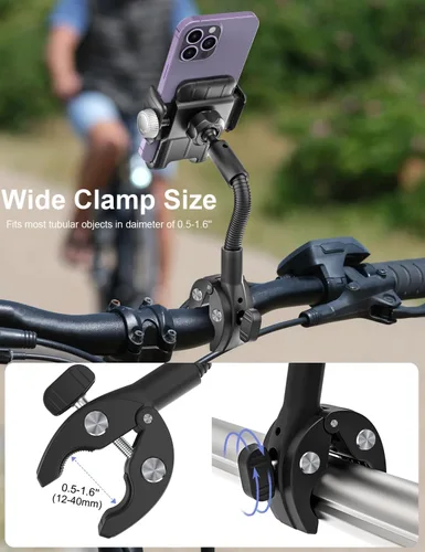 Miniatura 3 de Soporte de teléfono de cuello de cisne para bicicleta, soporte de teléfono para motocicleta, abrazadera de manillar ajustable giratoria de 360°