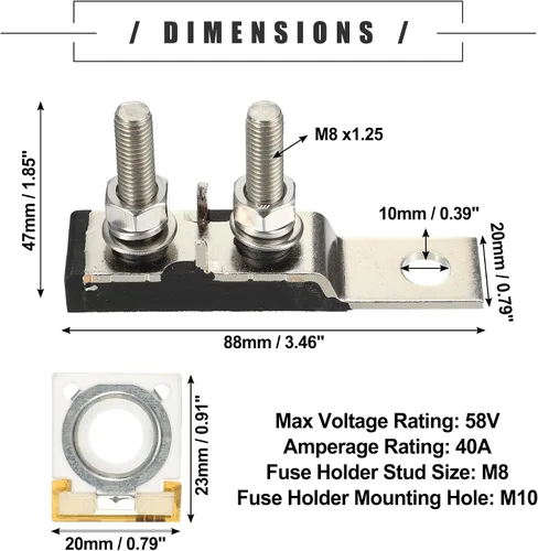 Miniatura 5 de Motoforti Kit de bloque de fusibles de terminal MRBF 40A, doble voltaje máximo de 58 V para automóvil, barco marino, RV, plástico, negro, 1 juego