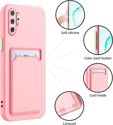 Miniatura 3 de Funda para Galaxy Note 10 Plus con ranura para tarjetero, TPU suave, resistente a los arañazos, funda delgada con ranura para tarjetas, color rosa