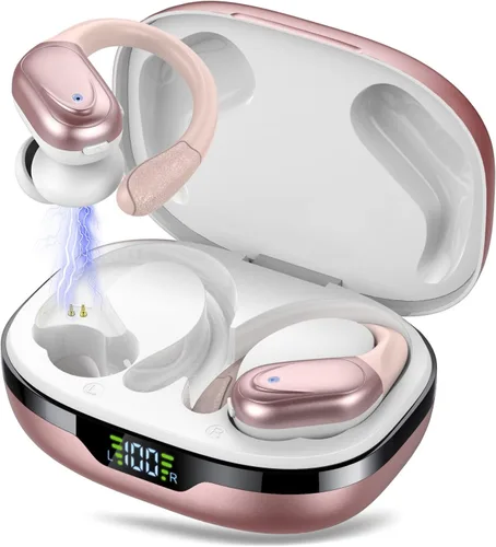 Auriculares inalámbricos Bluetooth 5.3, 60 horas de reproducción con pantalla digital, auriculares deportivos inalámbricos con gancho para la oreja,