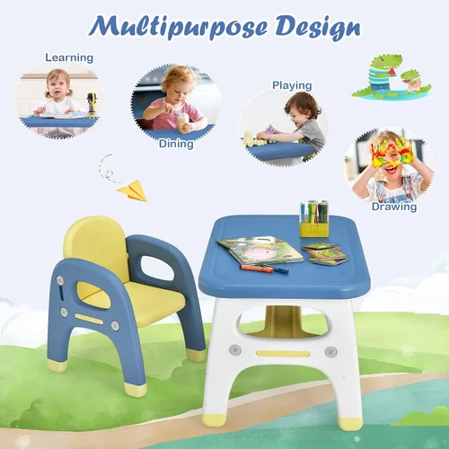 Miniatura 2 de KOTEK Juego de mesa y silla para niños, bonita mesa de actividades con almacenamiento y bloques de construcción, sillón en forma de dinosaurio