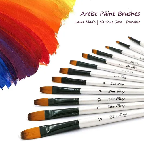 Miniatura 2 de Juego de pinceles de pintura para artista, 12 pinceles angulares profesionales para pintura al óleo de acuarela acrílica, arte de uñas