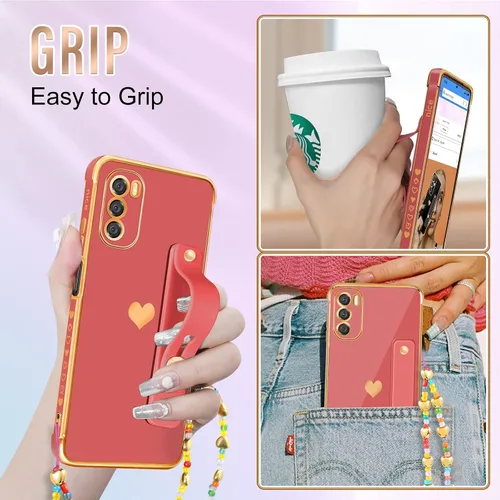 Miniatura 5 de Likiyami Funda 3 en 1 para Motorola Moto G Pure 2021 con diseño de corazón para mujeres y niñas, bonita, de lujo, bonita con soporte, funda estética