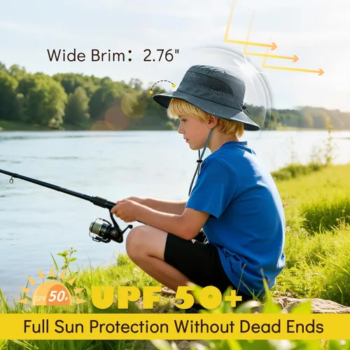 Miniatura 2 de Zando Sombrero de sol para niños al aire libre, UPF 50+, impermeable, sombrero de pescador para niños y niñas, ala ancha, resistente al viento