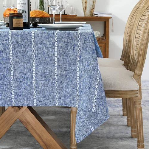 Miniatura 4 de Chassic Manteles de lino estilo casa de campo de 60 x 84 pulgadas, resistentes a las arrugas, lavables, manteles de mesa de comedor para mesas Azul