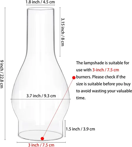 Miniatura 7 de Lámpara de aceite Chimenea Base de 3 pulgadas de 9 pulgadas de altura de queroseno Lámpara de repuesto de vidrio transparente alto