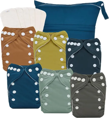 Miniatura 25 de babygoal Pañales de tela grandes, paquete de 13 para niños de 3 a 5 años, fundas de pañales de tela, paquete de 6 con 6 insertos y bolsa