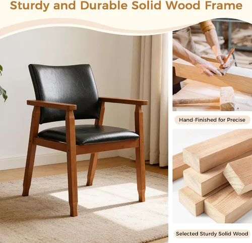 Miniatura 6 de NOBPEINT Mid-Century - Juego de 2 sillas de comedor modernas con reposabrazos, tapizadas de piel sintética con marco de madera maciza, sillones