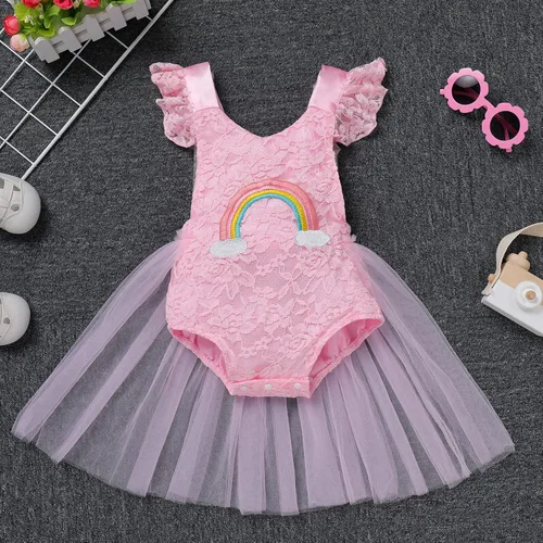 Miniatura 18 de Traje de bebé niña primer cumpleaños traje de encaje tul mameluco princesa tutú vestido de un año cumpleaños pastel Smash fotografía ropa