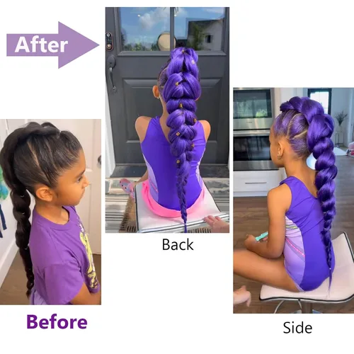 Miniatura 4 de Cabello trenzado morado de 24 pulgadas, extensiones de cabello sintético preestirado Rumi para fiesta de escenario, disfraz de Halloween, cosplay