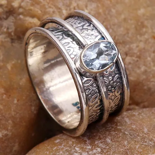 Miniatura 4 de Goyal Exports SRG328A - Anillo giratorio de plata de ley 925 con topacio azul
