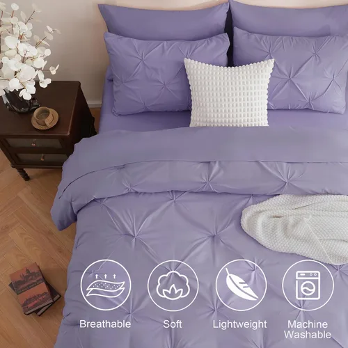 Miniatura 3 de DOWNCOOL Juego de edredón de 7 piezas color púrpura lavanda tamaño completo, cama en una bolsa con pintuck, juego de cama tamaño completo