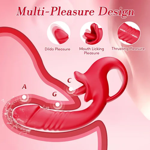Miniatura 3 de Consolador Vibrador con Empuje Juguetes Sexuales para Mujeres, Consoladores Juguetes para Adultos Vibrador de Lamer Clítoris y Punto G con 10 2-Rosa