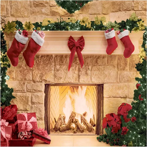 Allenjoy Telón de fondo de chimenea de Navidad de 6 x 6 pies, retrato de fotografía, cabina de fotos, decoración de fiesta de Navidad, accesorios de