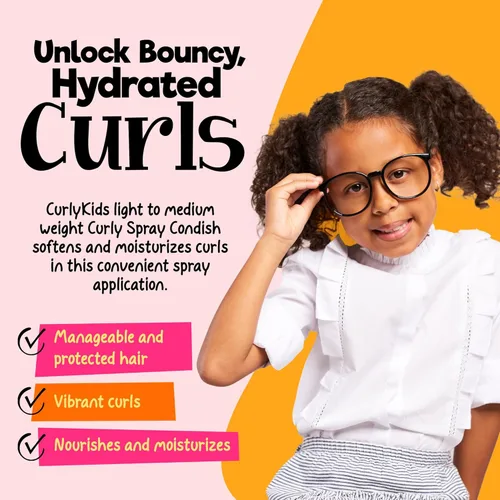 CurlyKids Curly Spray Condish | Acondicionador sin enjuague para cabello rizado para niños, hidrata y suaviza el cabello rizado, enrollado, ondulado