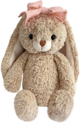 Animal de Peluche Conejito Suave Juguete Tierno de 8'' de Largo - Conejito de Peluche Marrón de Orejas Largas con Lazo Rosa Juguetes de Peluche para