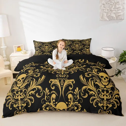 Miniatura 2 de Erosebridal Juego de ropa de cama gótica de damasco para adultos, funda de edredón victoriana antigua, tamaño individual, funda de edredón gótica