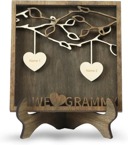 Miniatura 31 de Regalos para mamá, letrero de árbol familiar personalizado con nombres personalizados, placas de madera, decoración grabada con nombres familiares