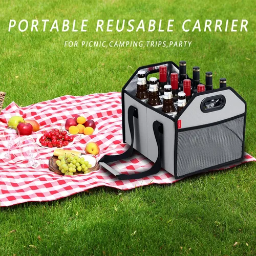 Miniatura 6 de Portabotellas plegable para 12 botellas, caja de almacenamiento reutilizable portátil para mudanza, carrito de vacaciones, compras, acceso a cata