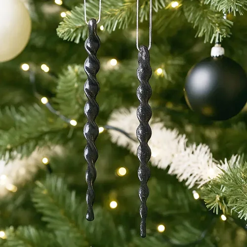 Miniatura 7 de Adornos de Navidad Negros – Decoraciones de Árbol de Vacaciones de Plástico Irrompible de 32 Piezas, 16 Bolas de Nieve con Purpurina (3.15"/2.36")