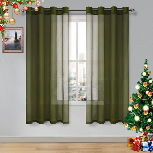 Miniatura 138 de DWCN Cortinas traslúcidas color verde frijol para sala de estar y dormitorio - Cortinas voile con aspecto de lino sintético con ojales en la parte