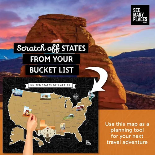 Miniatura 4 de Mapa de Estados Unidos para raspar "See Many Places", póster enmarcable de 20 x 16 pulgadas, mapa de viaje de Estados Unidos con imágenes de estado