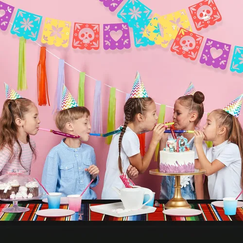 Miniatura 4 de Hosuly Mantel de plástico para fiesta mexicana, 6 unidades, 54 x 108 pulgadas, mantel de plástico a rayas para decoración de fiesta mexicana