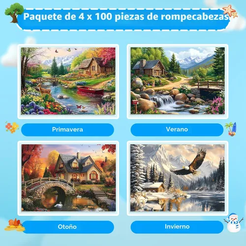 Miniatura 2 de Rompecabezas para niños de 6 a 8 y 8 a 10 años - Elefantes, granja, playa, perros, rompecabezas de 100 piezas para adultos mayores, rompecabezas