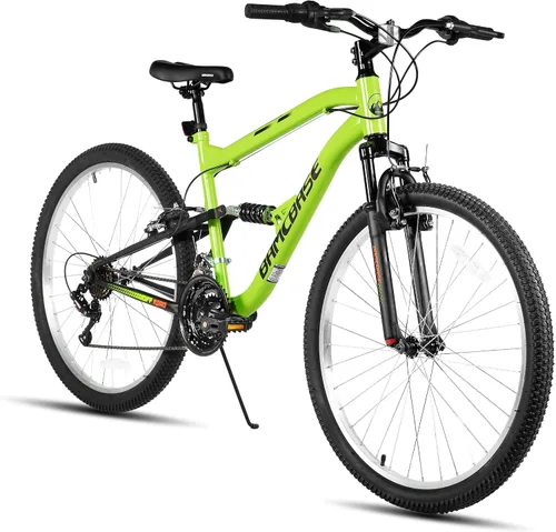 Miniatura 11 de Hiland Bicicleta de montaña de suspensión completa para hombre, 18 velocidades, rueda de 26 pulgadas, bicicleta de doble freno V para hombres