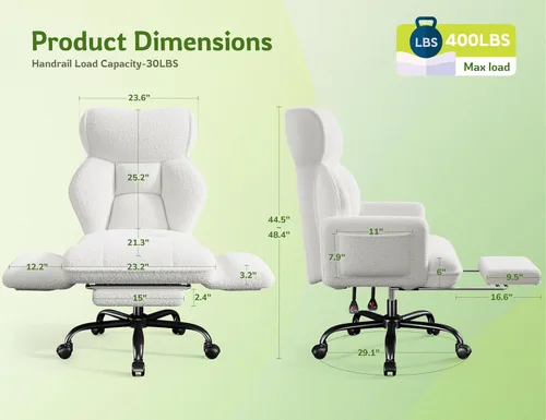 Miniatura 2 de DurayLoly Silla de oficina grande y alta con brazos y respaldo ajustables, silla de oficina ergonómica con reposapiés y tela cómoda para oficina