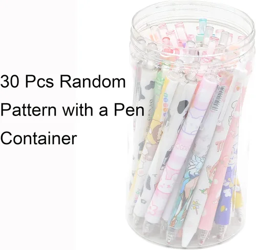 Miniatura 2 de 30 bolígrafos de punta fina con soporte para bolígrafo, 0.020 in, 30 estilos aleatorios diferentes, bolígrafos de gel Kawaii de tinta negra