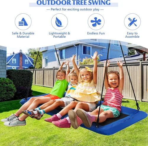 Miniatura 6 de Goplus Columpio de árbol de plataforma gigante de 60 pulgadas para niños y adultos, columpio rectangular ajustable para interiores y exteriores