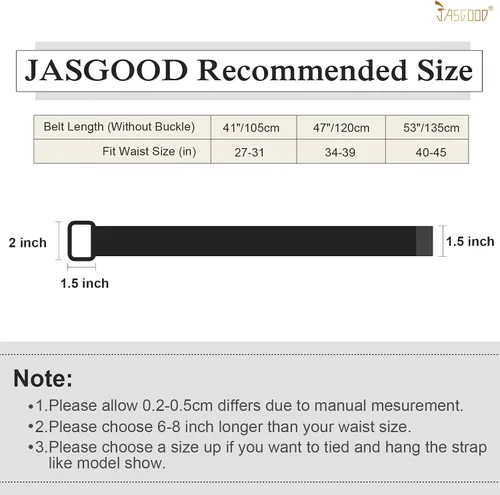 Miniatura 5 de JASGOOD Cinturones de tela de lona para hombres y mujeres, cinturones de tela con hebilla de doble anillo negro, paquete de 2