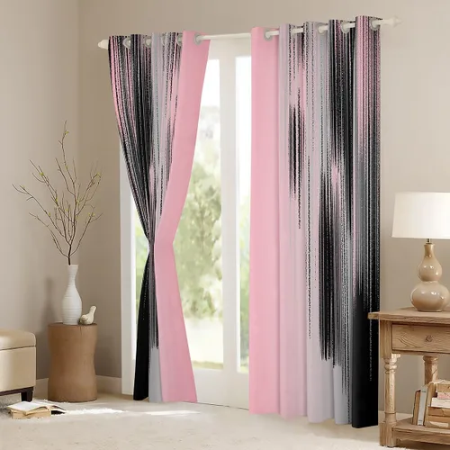 Miniatura 3 de jejeloiu Cortinas rosas y negras para dormitorio, sala de estar (2 paneles, 38 x 45 pulgadas), arte moderno, 30% a 50% cortinas opacas para niños