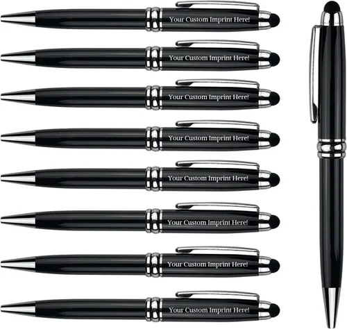 Ancolo Bolígrafos personalizados con lápiz digital - Cuerpo metálico grabado con su mensaje, nombre/número de teléfono, tinta negra. Ideal para