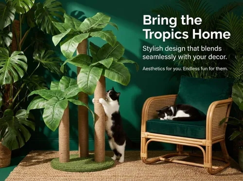 Miniatura 4 de LEMONDA Poste Rascador para Gatos de 31.5 Pulgadas, Árbol Rascador para Gatos con 3 Postes Rascadores y 2 Pelotas Colgantes Interactivas, Postes