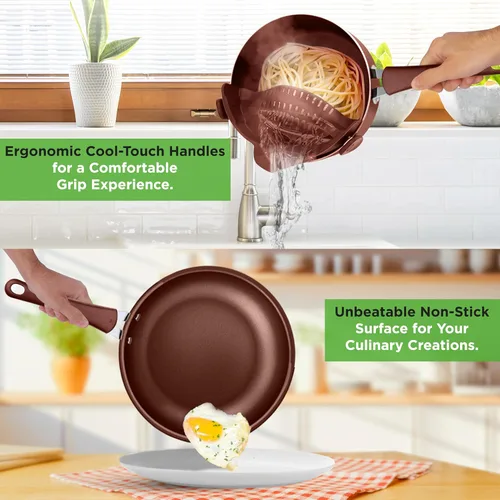 Miniatura 6 de NutriChef Juego de ollas y sartenes de cocina, juego de utensilios de cocina básicos de alta calidad, antiadherentes (juego de 20 piezas)