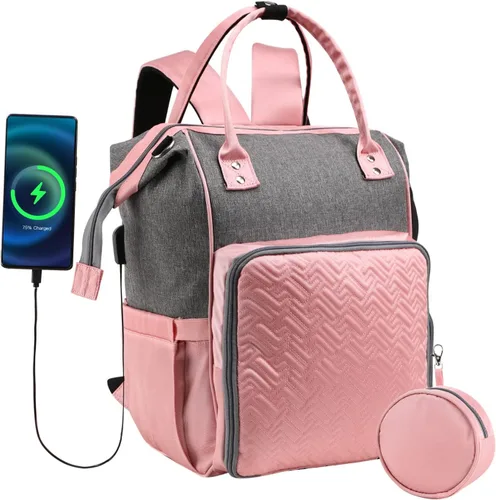Miniatura 4 de Mochila organizadora de proyectos para tejer accesorios de suministros de ganchillo, bolsa organizadora de almacenamiento de hilo, bolsa Rosa & Gris