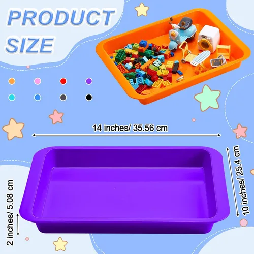 Miniatura 2 de Tatuo Paquete de 16 bandejas de arte de plástico grandes y coloridas para niños, bandejas multicolor de 14 x 10 x 2 pulgadas, bandejas apilables