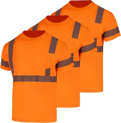 Miniatura 8 de VENDACE Camisas de seguridad para hombre, paquete de 3, alta visibilidad, reflectantes, manga corta, camisa de trabajo negra (negra, 2XL)