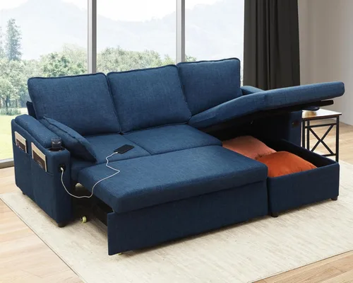 Miniatura 9 de DURASPACE Sofá cama extraíble 2 en 1 sofá cama seccional con almacenamiento, USB, soporte para tazas, sofás seccionales extraíbles para apartamento