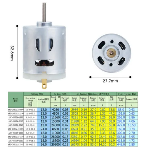 Miniatura 2 de Motor eléctrico de DC 12V 10000RPM Motor 365 Mini Micro Motor