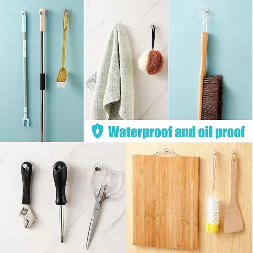 Miniatura 5 de Ganchos de pared adhesivos reutilizables de 13.5 libras (máx.) transparentes, impermeables y resistentes al aceite para baño y cocina, resistentes