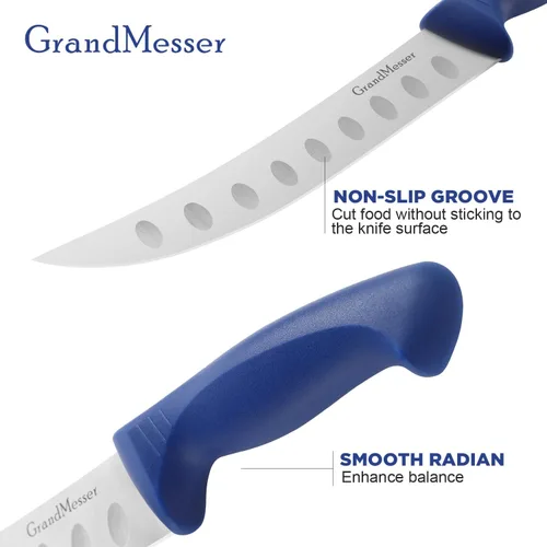 Miniatura 4 de Cuchillo de carnicero para cortar carne, cuchillo curvo con mango cómodo de 9 pulgadas, hoja de acero inoxidable alemán de alto carbono, cuchillo