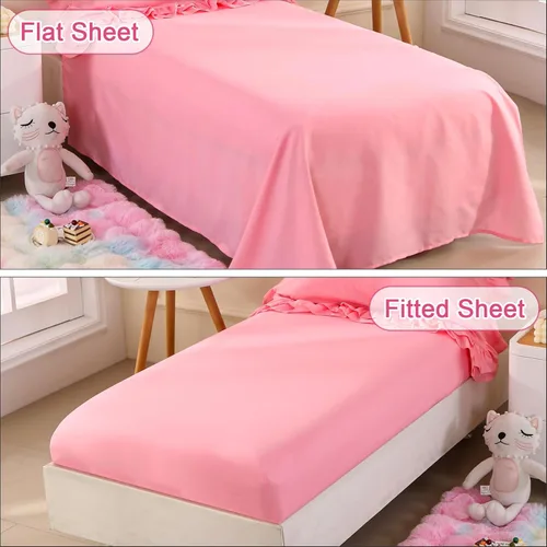 Miniatura 6 de Juego de ropa de cama para niñas pequeñas, 4 piezas con volantes dobles, suave y transpirable, juego de ropa de cama para cuna, incluye edredón Rosa