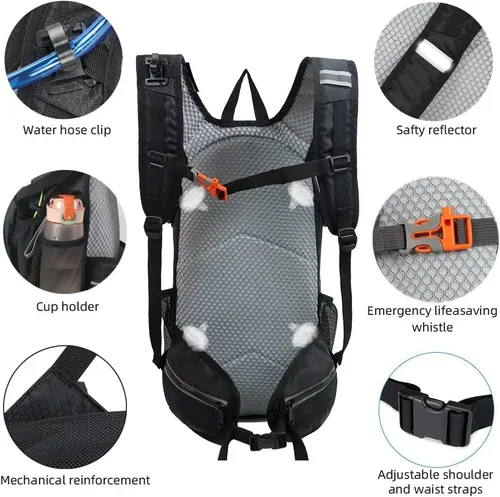Miniatura 6 de Mochila de senderismo impermeable para ciclismo, 15L, ligera, duradera, para esquí, snowboard, correr, ciclismo MTB Negro