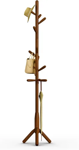 Miniatura 19 de Perchero de madera maciza, perchero independiente en forma de árbol con 11 ganchos, poste principal de 1.6 pulgadas de diámetro para ropa, soporte